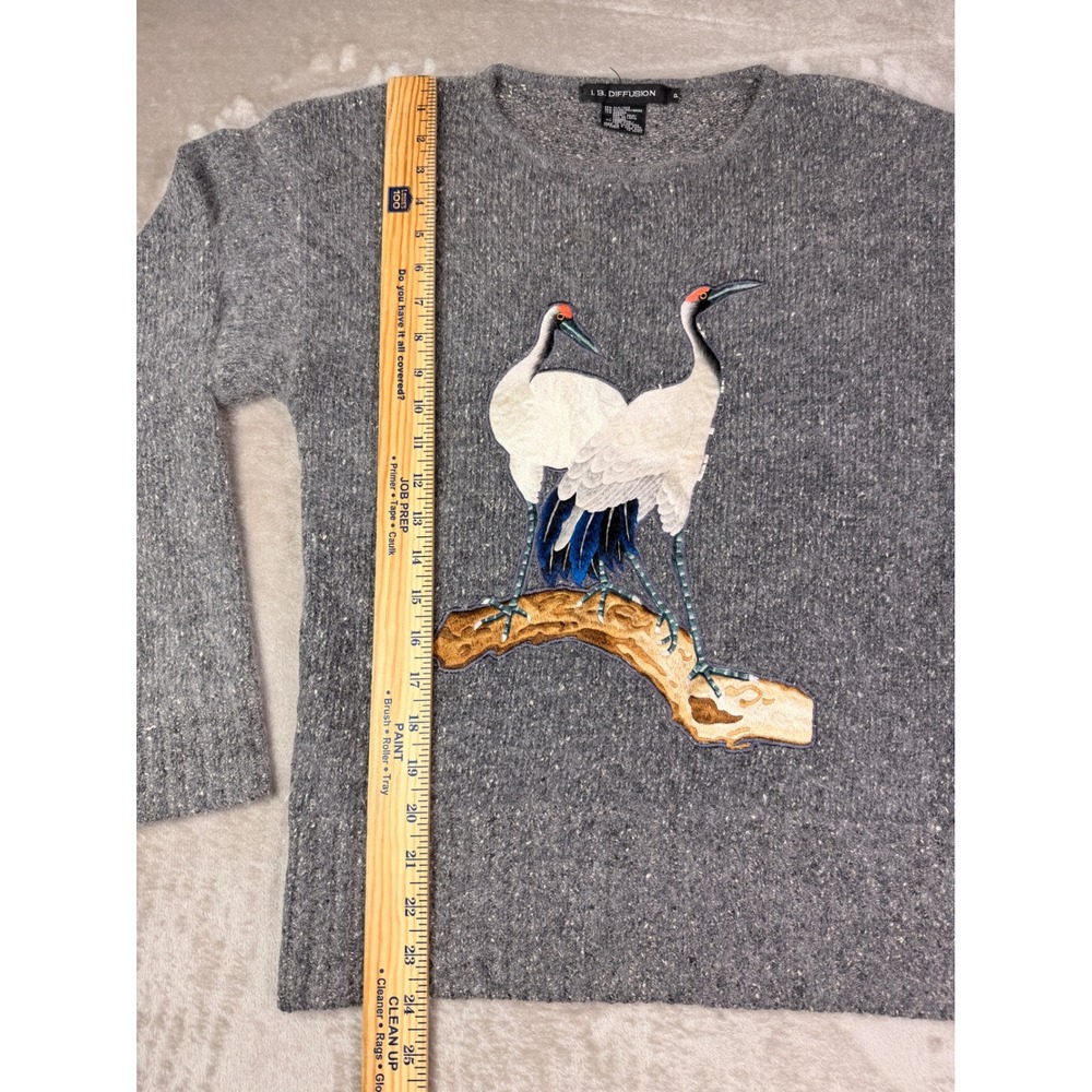 Vintage IB‎ Diffusion Gray Embellished Crane Sweater Women's Size P Silk Angora - Picture 8 of 10